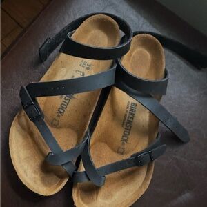 Birkenstock Yara Oiled Leather Black Cross-Strap Sandals *Only worn twice!